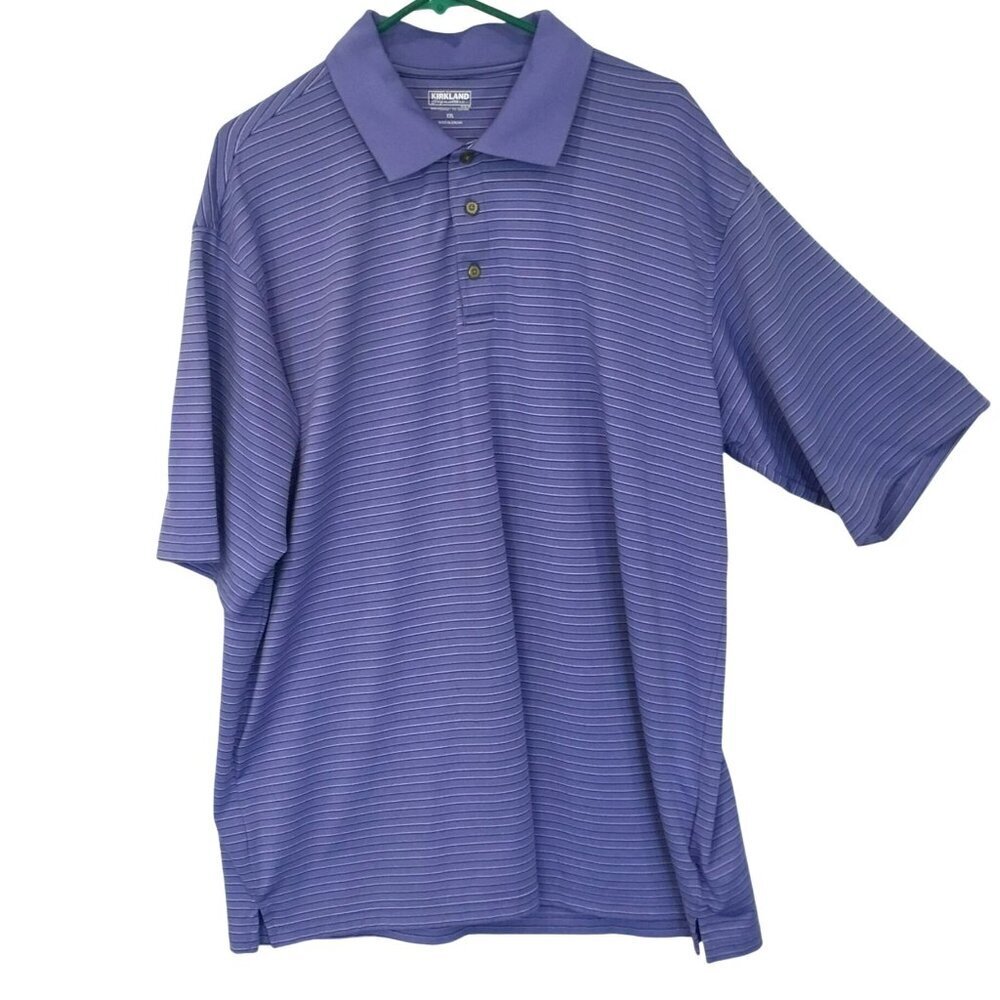 Kirkland Signature Men's 3-Button Golf Polo Shirt Size XXL in Blue Stripe Active
